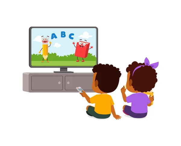 Mały Dzieciak Ogląda Telewizję Czuje Się Szczęśliwy — Wektor stockowy