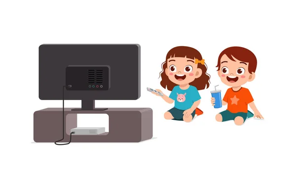Criança Assistindo Televisão Sentir Feliz —  Vetores de Stock