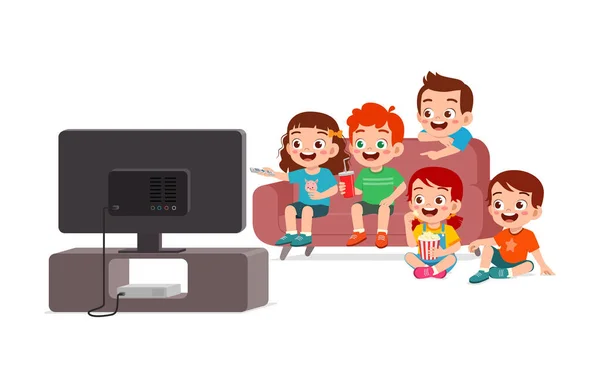 Crianças Pequenas Sentadas E Assistindo Filme De Desenho Animado Na Tv E  Sorrindo Vetor Definido Ilustração Stock - Ilustração de mostra, interior:  254999349