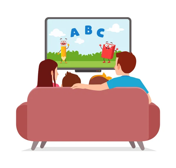Little Kid Watching Television Family Feel Happy — Vector de stock
