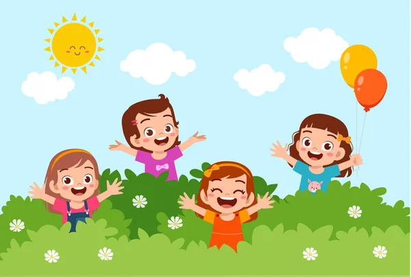 Little Kid Play Together Friend Feel Happy — Stock Vector