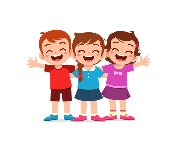 Little Kids Huddle Together Friends Feel Happy — Stock Vector