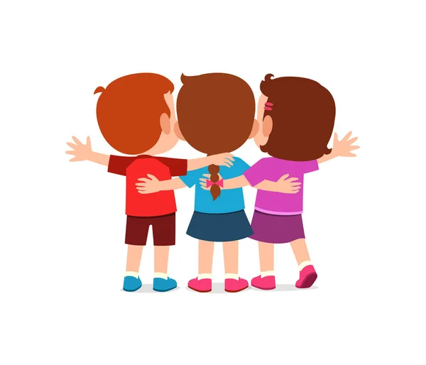 Little Kids Huddle Together Friends Feel Happy Back View — Stock Vector