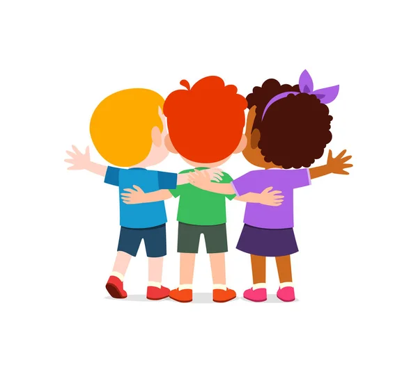 Little Kids Huddle Together Friends Feel Happy Back View — Stock Vector