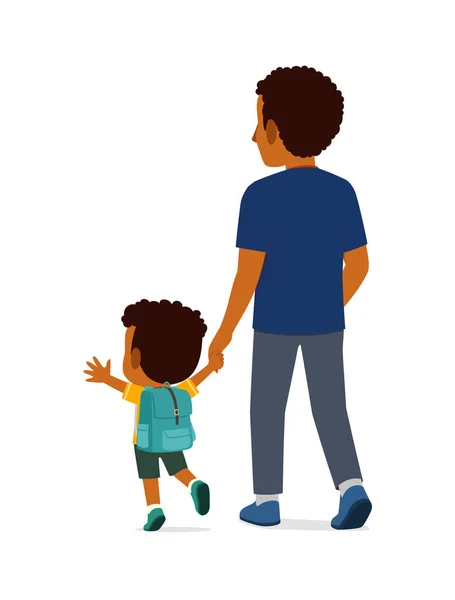 Μικρό Παιδί Που Κρατιέται Χέρι Χέρι Τον Πατέρα Και Πηγαίνει — Διανυσματικό Αρχείο