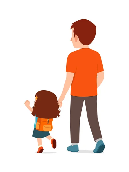 Little Kid Holding Hand Father School Together — Stock Vector