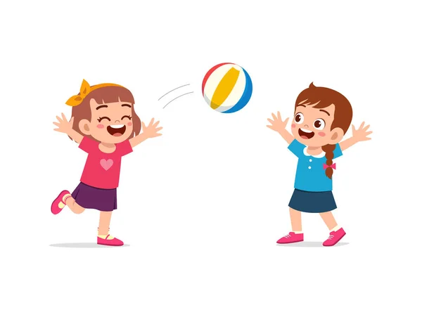 Little Kid Playing Volley Ball Friend Feel Happy — Stock Vector