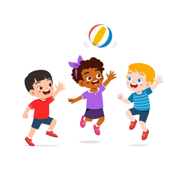 Kisgyerek Röplabdázik Barátaival Boldog — Stock Vector