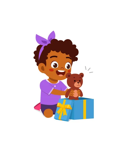 Μικρό Παιδί Ανοίγοντας Κουτί Δώρου Και Αισθάνονται Ευτυχισμένοι — Διανυσματικό Αρχείο