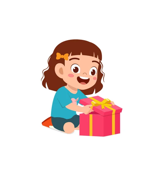 Mały Dzieciak Otwierając Pudełko Prezentów Czuć Się Szczęśliwy — Wektor stockowy