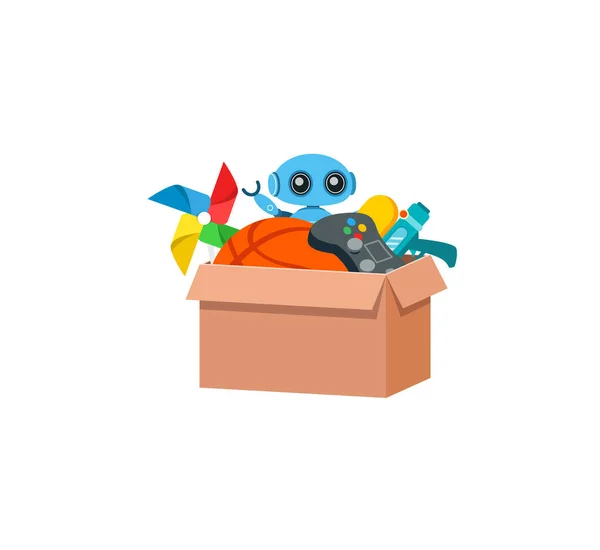 Caixa Brinquedos Prontos Para Enviar Para Doação — Vetor de Stock