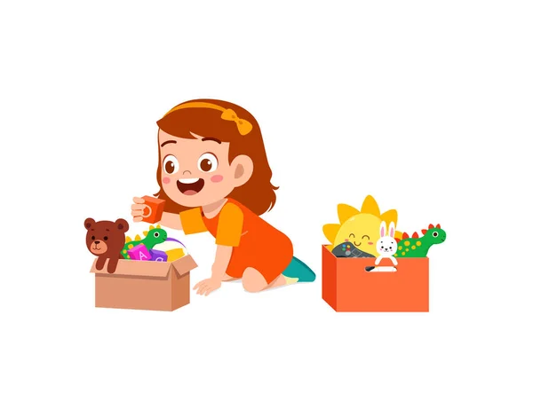 Criança Colocar Brinquedos Para Caixa Para Doação —  Vetores de Stock