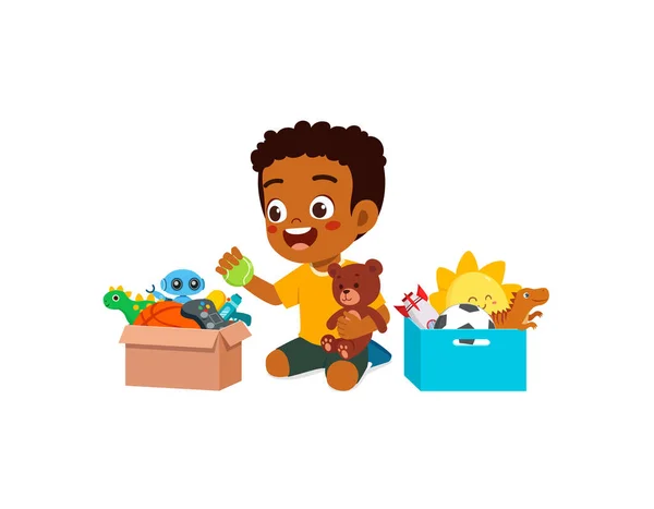 Copilul Pus Jucării Cutie Pentru Donație — Vector de stoc