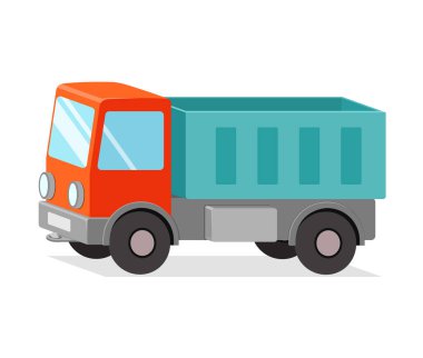 Plastikten yapılmış bir kamyon oyuncağı.