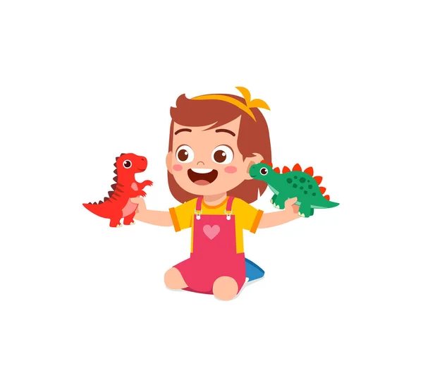 Mic Copil Juca Jucărie Dinozaur Simtă Fericit — Vector de stoc