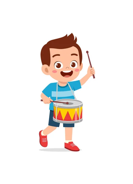 Малыш Играет Одном Барабане Чувствует Себя Счастливым — стоковый вектор