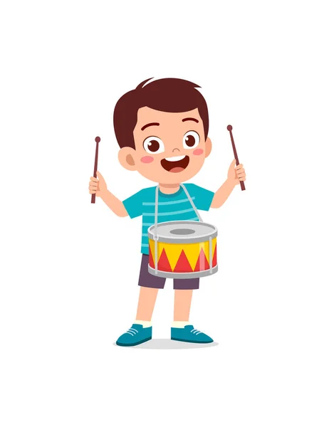 Šťastný dítě hrát bubnování hudba vektor Stock Vector od © colorfuelstudio  303847632