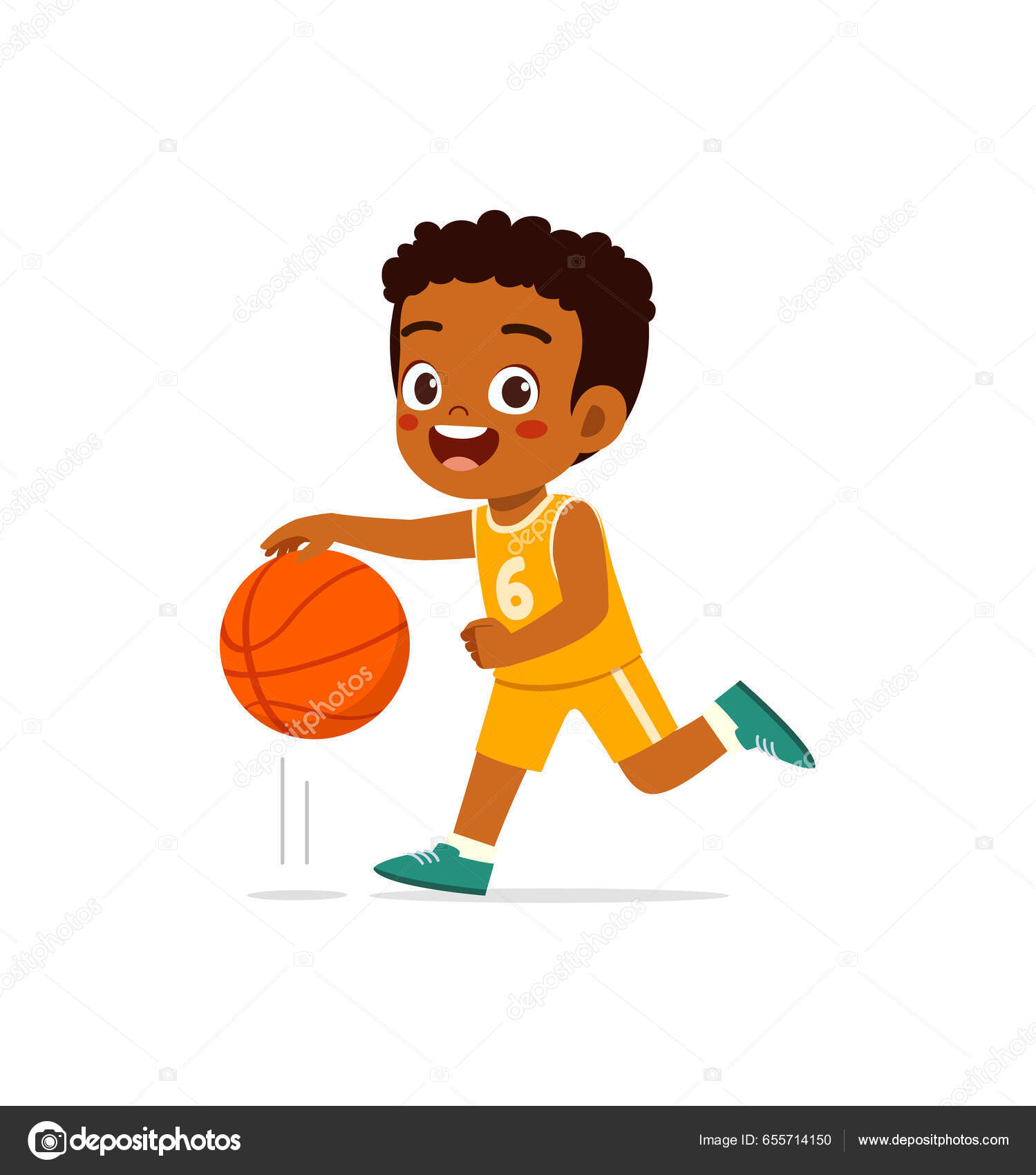 Pequena Criança Jogar Basquete Sentir Feliz imagem vetorial de  colorfuelstudio© 655714392