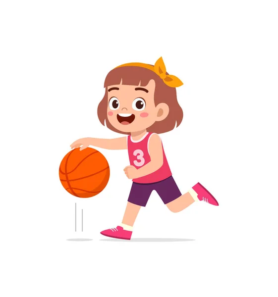Mały Dzieciak Grać Koszykówkę Czuć Się Szczęśliwy — Wektor stockowy
