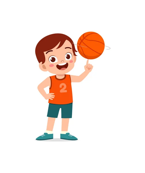 Malé Dítě Hrát Basketbal Cítit Šťastný — Stockový vektor