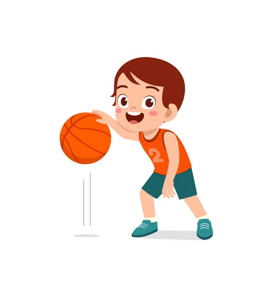 Liten Unge Spela Basket Och Känna Sig Lycklig — Stock vektor