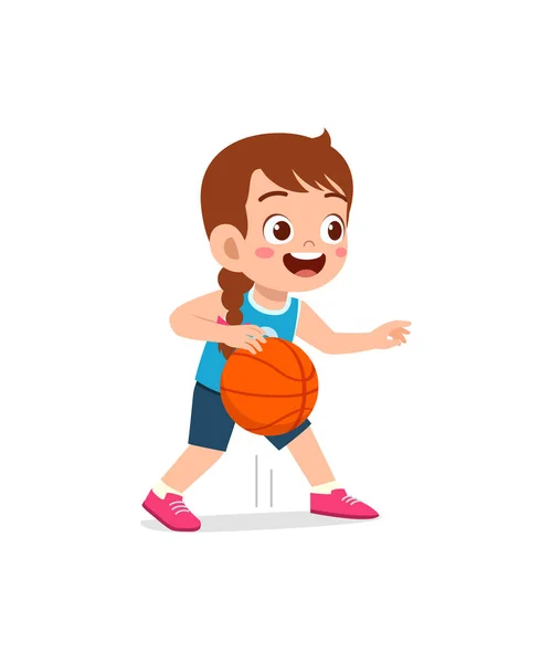 Kleines Kind Spielt Basketball Und Fühlt Sich Wohl — Stockvektor