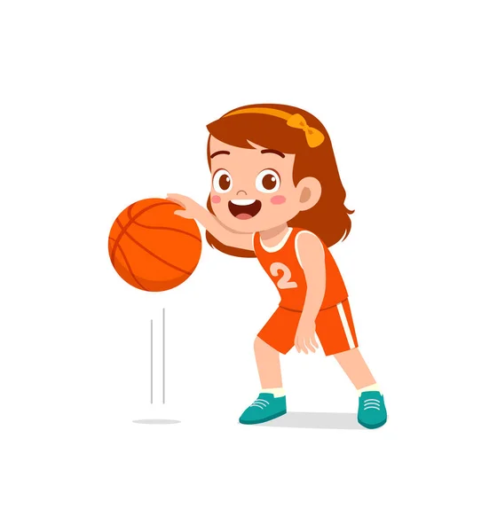 Little Kid Play Basketball Feel Happy — Stock Vector