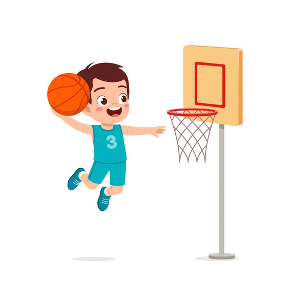 Malé Dítě Hrát Basketbal Cítit Šťastný — Stockový vektor