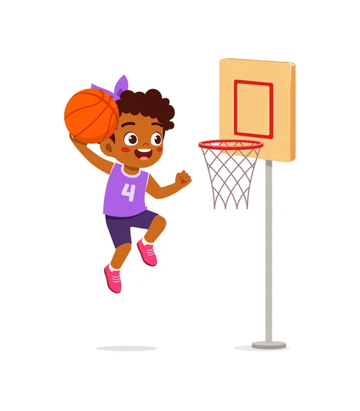 Klein Kind Basketbal Voel Gelukkig — Stockvector