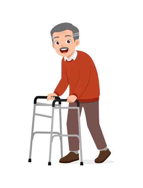 Yaşlı Adam Baston Kullanıyor Mutlu — Stok Vektör