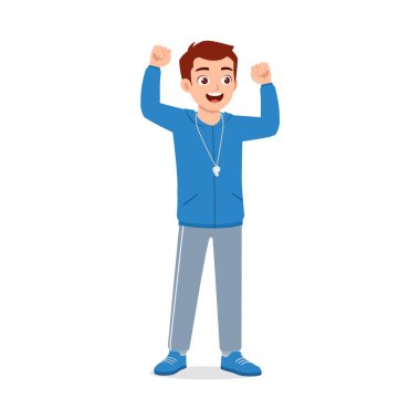 Ayakta duran mutlu genç beden eğitimi öğretmeni