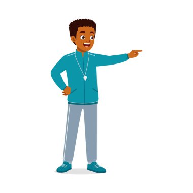 Ayakta duran ve işaret eden genç beden eğitimi öğretmeni