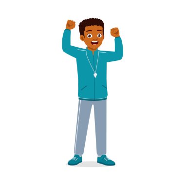 Ayakta duran mutlu genç beden eğitimi öğretmeni