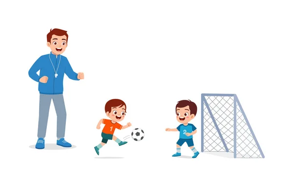 Junge Lehrerin Erteilt Kindern Fußballunterricht Stockvektor