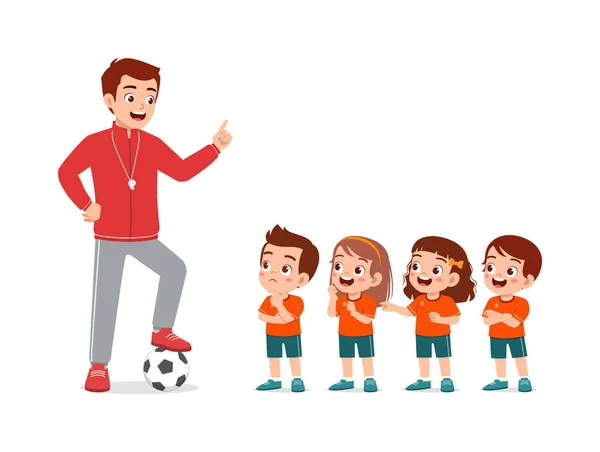 Молодой Учитель Дает Урок Детской Футбольной Команде Лицензионные Стоковые Векторы