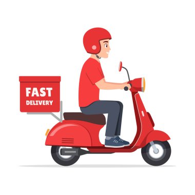 Paketi teslim etmek için scooter kullanan bir adam.