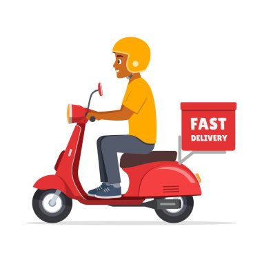 Paketi teslim etmek için scooter kullanan bir adam.