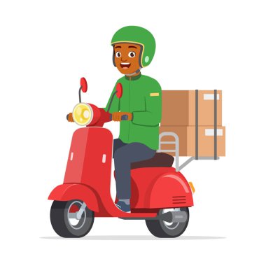 Paketi teslim etmek için scooter kullanan bir adam.