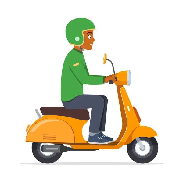 stock vector young man riding scooter and feel happy