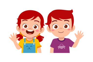 Arkadaşı olan küçük bir çocuk gülümseyip el sallıyor.