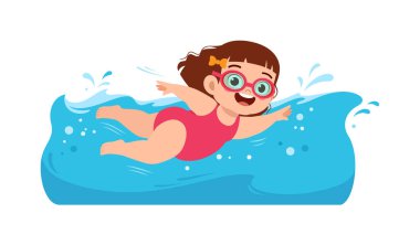 Küçük çocuk kilo vermek için yüzüyor.