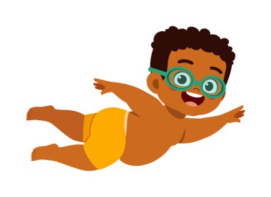 Küçük çocuk kilo vermek için yüzüyor.