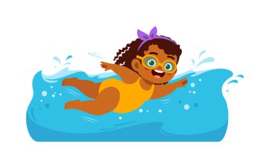 Küçük çocuk kilo vermek için yüzüyor.