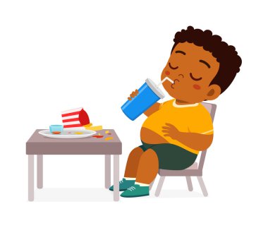 Küçük çocuk fast food yer ve mutlu olur.