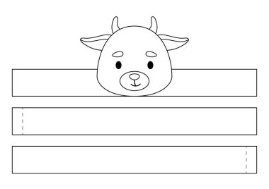 Yazdırılabilir kağıt keçi tacı. Doğum günü, noel, bebek partisi için kurdele şablonu. Eğlence için eğlenceli bir aksesuar. Yazdır, boya, kes ve yapıştır. Vektör stok illüstrasyonu