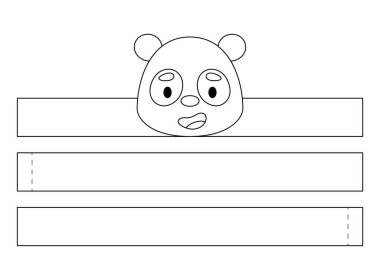 Yazdırılabilir panda tacı. Doğum günü, noel, bebek partisi için kurdele şablonu. Eğlence için eğlenceli bir aksesuar. Yazdır, boya, kes ve yapıştır. Vektör stok illüstrasyonu