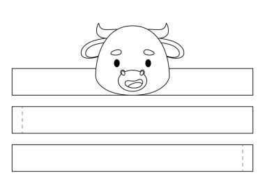 Yazdırılabilir boğa kağıdı kaplama. Doğum günü, noel, bebek partisi için kurdele şablonu. Eğlence için eğlenceli bir aksesuar. Yazdır, boya, kes ve yapıştır. Vektör stok illüstrasyonu