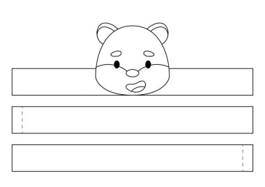 Yazdırılabilir hamster kağıt kaplama. Doğum günü, noel, bebek partisi için kurdele şablonu. Eğlence için eğlenceli bir aksesuar. Yazdır, boya, kes ve yapıştır. Vektör stok illüstrasyonu