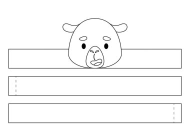 Yazdırılabilir deve kağıdı kaplama. Doğum günü, noel, bebek partisi için kurdele şablonu. Eğlence için eğlenceli bir aksesuar. Yazdır, boya, kes ve yapıştır. Vektör stok illüstrasyonu