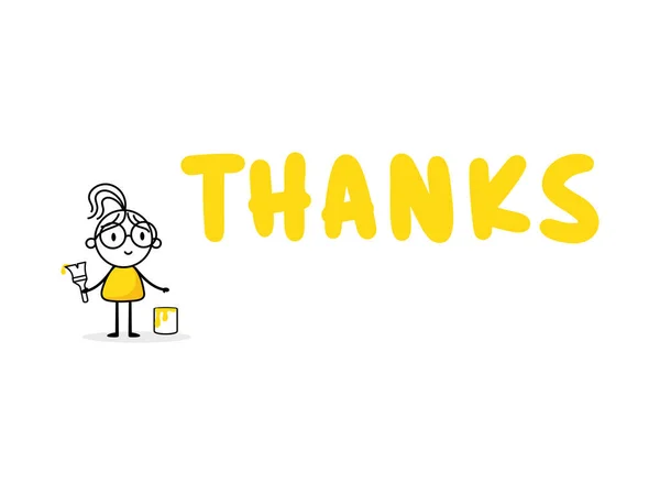 黄色い単語の感謝を描く女性 ビジネス マーケティング 広告の概念 ベクターストックイラスト — ストックベクタ